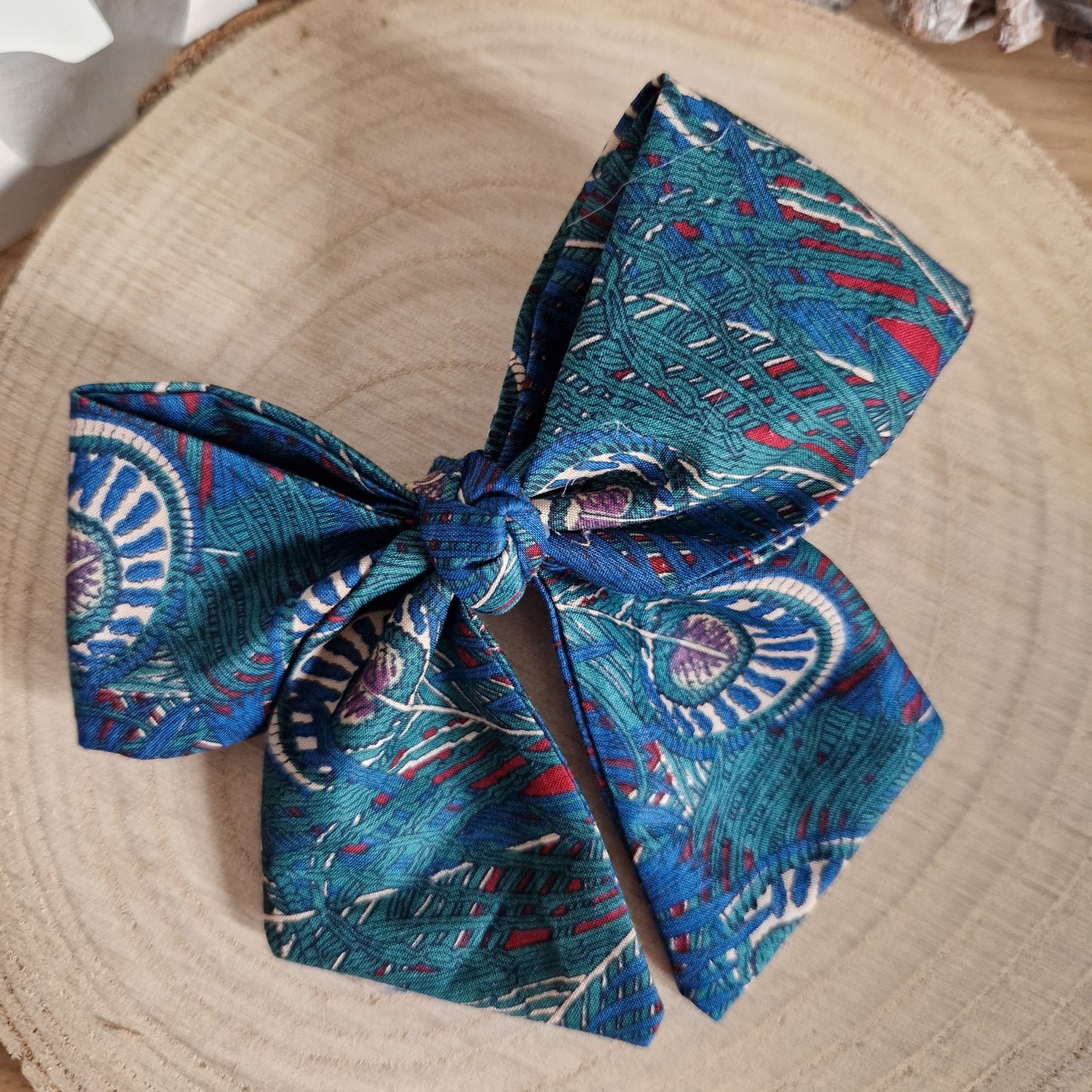 Vintage Liberty Print Mini Hair Bow - Deep Teal Peacock