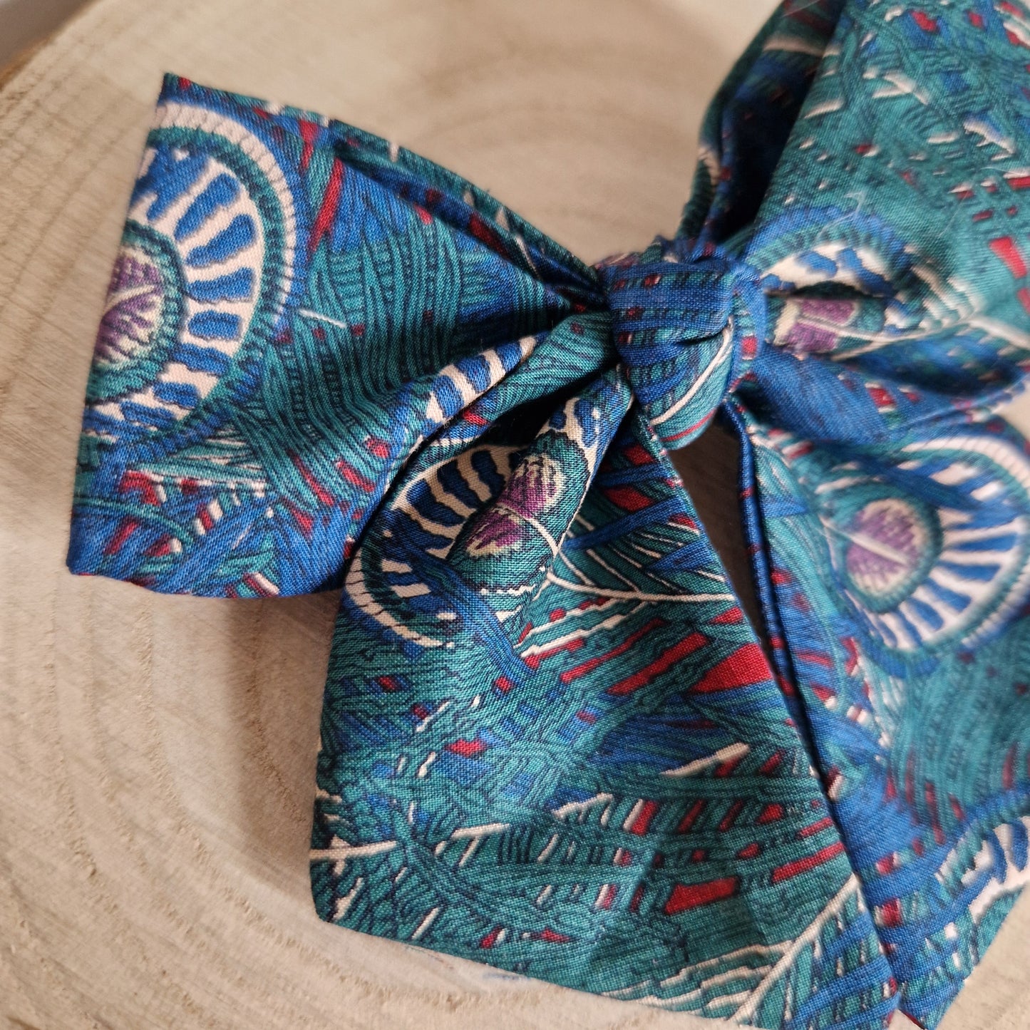 Vintage Liberty Print Mini Hair Bow - Deep Teal Peacock