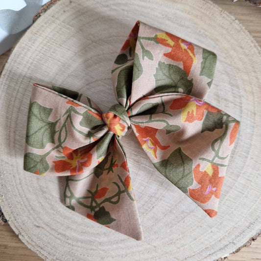 Vintage Liberty mini hair bow - orange lily floral print