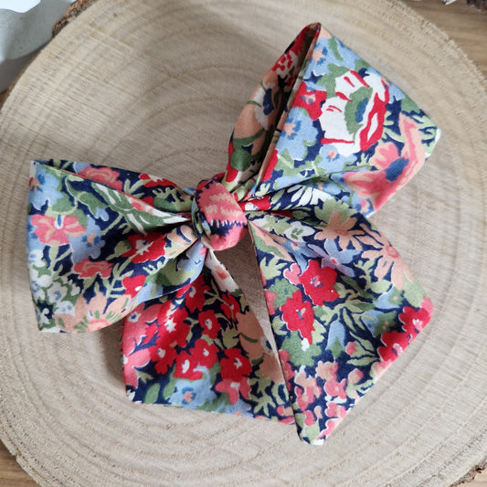 Vintage Liberty mini hair bow - orange and grey floral print