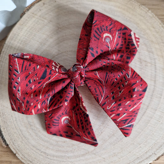 Vintage Liberty Print Mini Hair Bow - Red Peacock