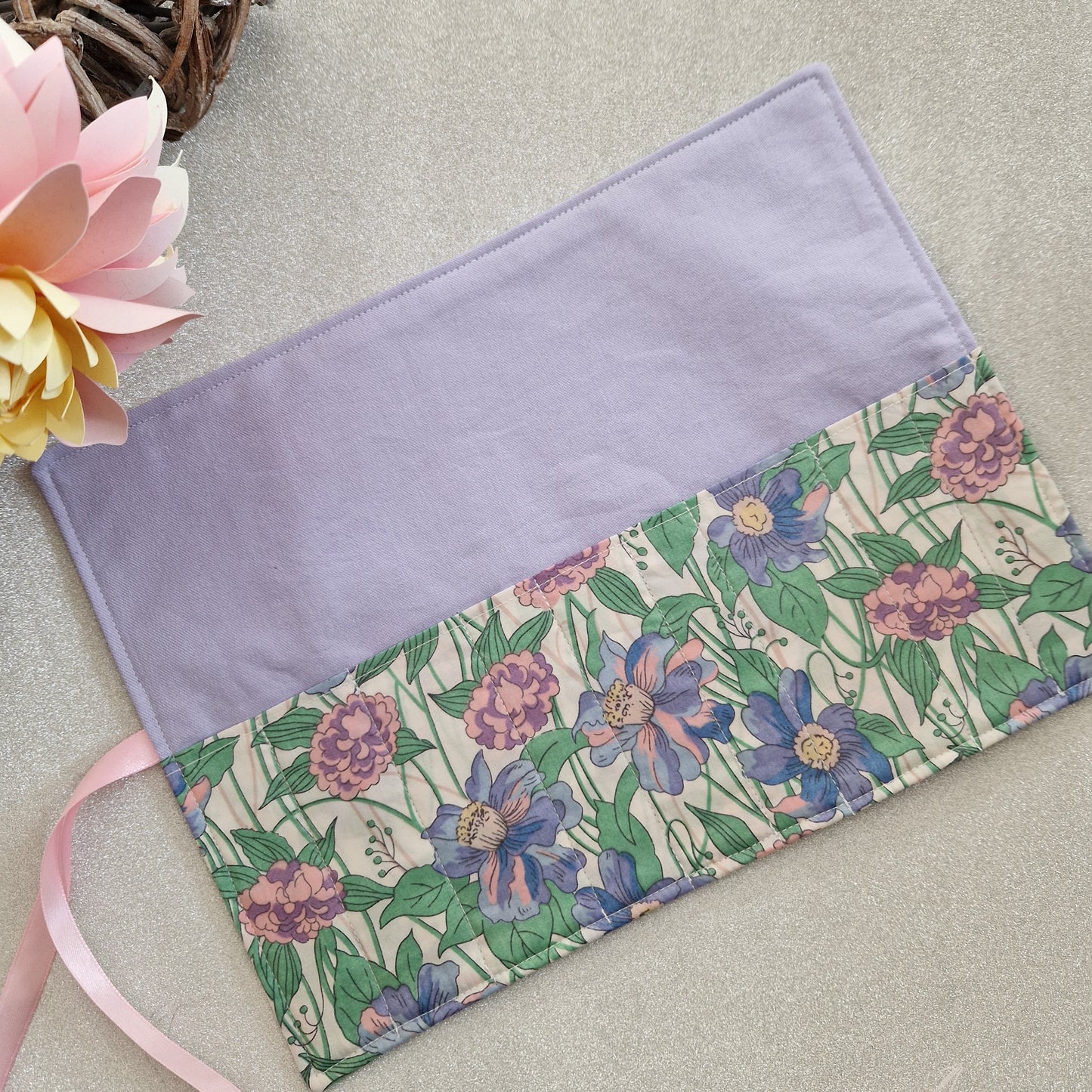 Vintage Liberty Print Brush Roll - Bold Blooms in Lilac and Pink