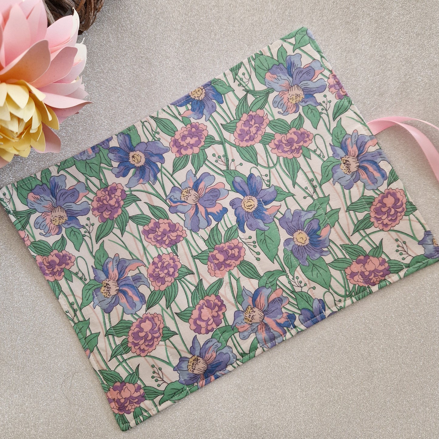 Vintage Liberty Print Brush Roll - Bold Blooms in Lilac and Pink