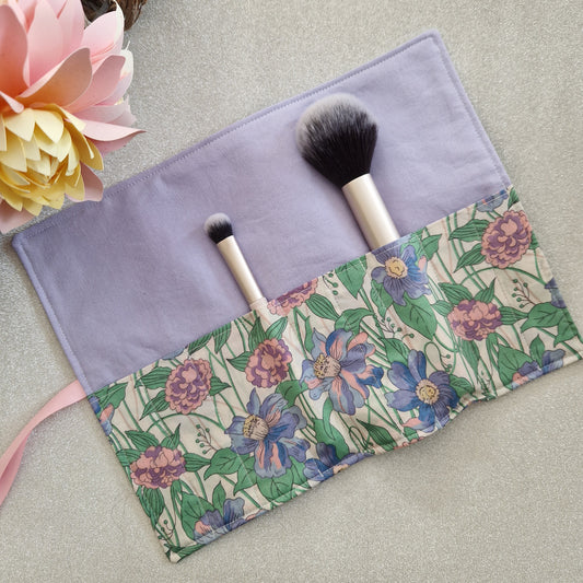 Vintage Liberty Print Brush Roll - Bold Blooms in Lilac and Pink