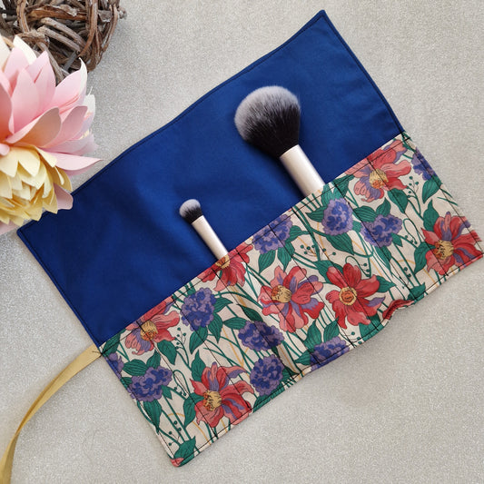 Vintage Liberty Print Brush Roll - Bold Blooms in Purple and Red