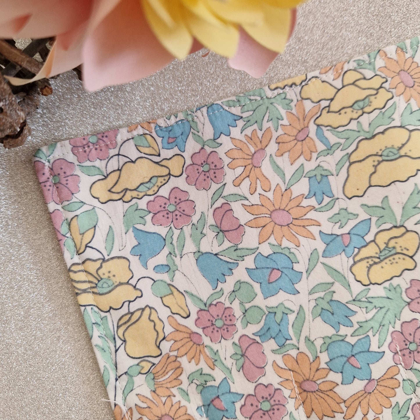 Vintage Liberty Print Brush Roll - Lemon and Pink