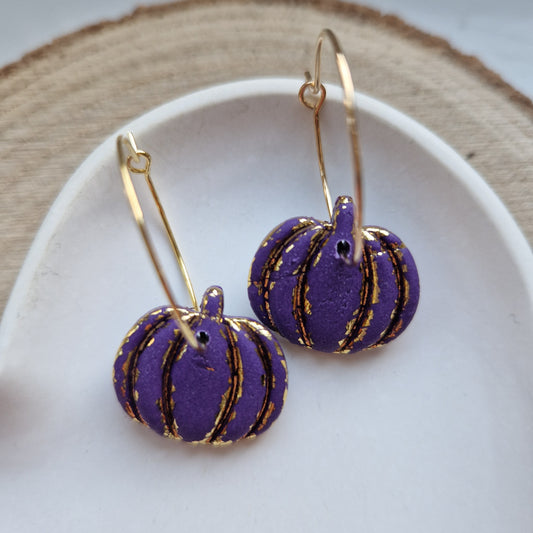 Clay Pumpkin Earrings - Midnight in Purple