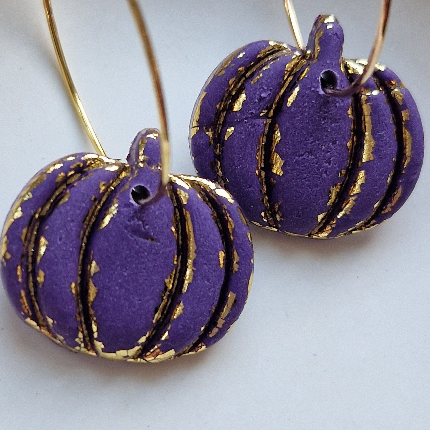 Clay Pumpkin Earrings - Midnight in Purple