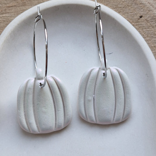 Clay Pumpkin Earrings - Witchy in Pearl White