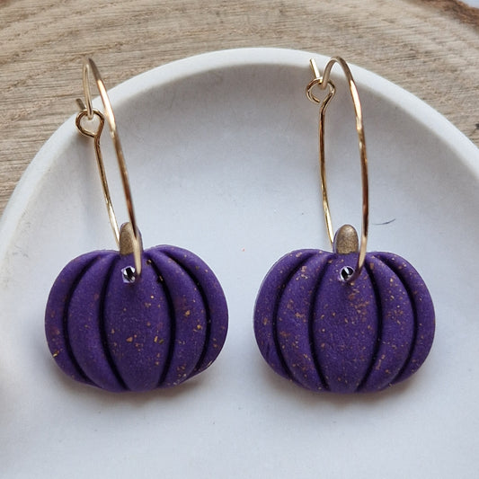 Clay Pumpkin Earrings - Midnight in Purple with a hint of Gold