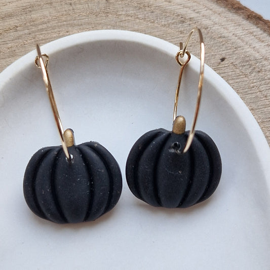 Clay Pumpkin Earrings - Midnight in Black