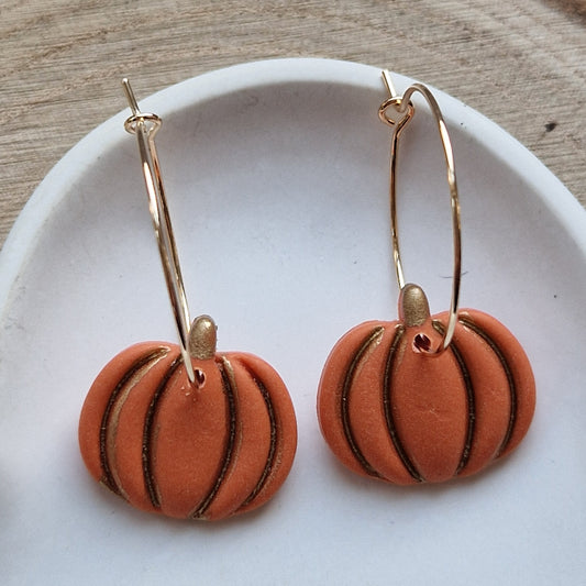 Clay Pumpkin Earrings - Midnight in Orange