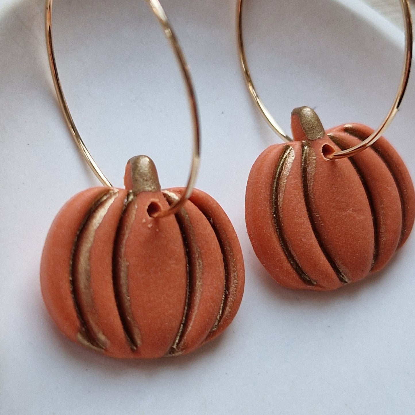 Clay Pumpkin Earrings - Midnight in Orange