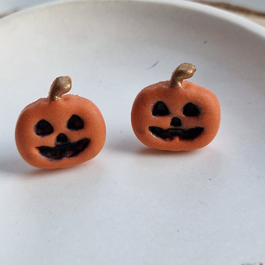 Clay Pumpkin Stud Earrings - Cheeky in Orange