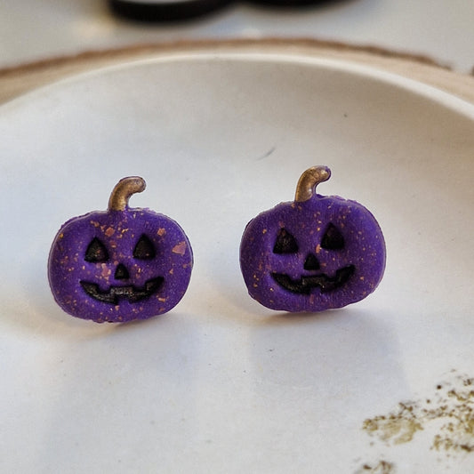 Clay Pumpkin Stud Earrings - Cheeky in Purple