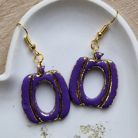 Clay Pumpkin Earrings - Halloween in Purple and Gold