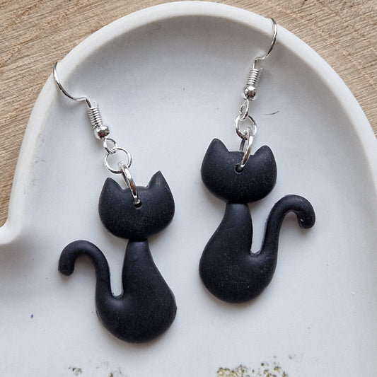 Clay Black Cat Earrings - Kitty