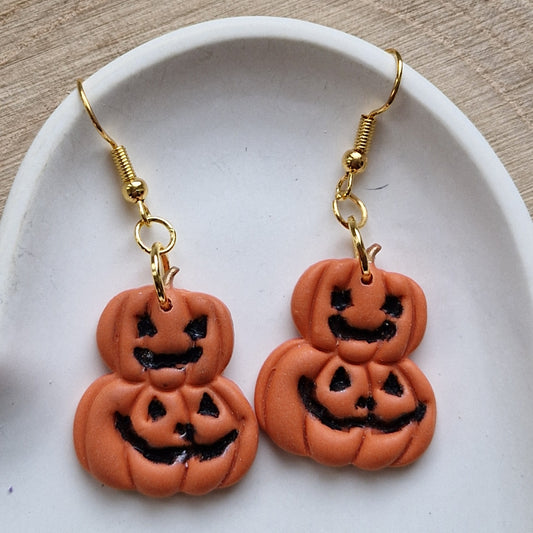 Clay Pumpkin Earrings - Trick in Orange