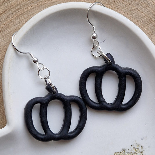 Clay Pumpkin Earrings - Treat in Black