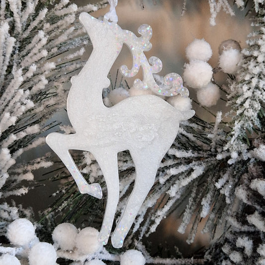 Resin Reindeer Decoration - Noella in White Sparkle