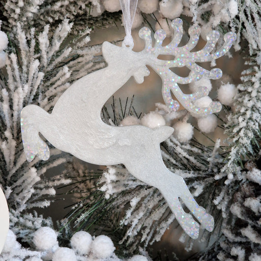 Resin Reindeer Decoration - Aslak in White Sparkle