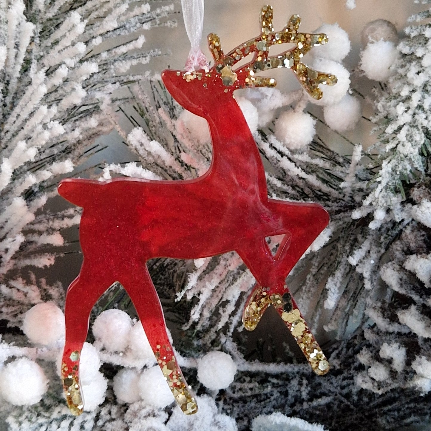 Resin Reindeer Decoration - Crystal in Red and Gold