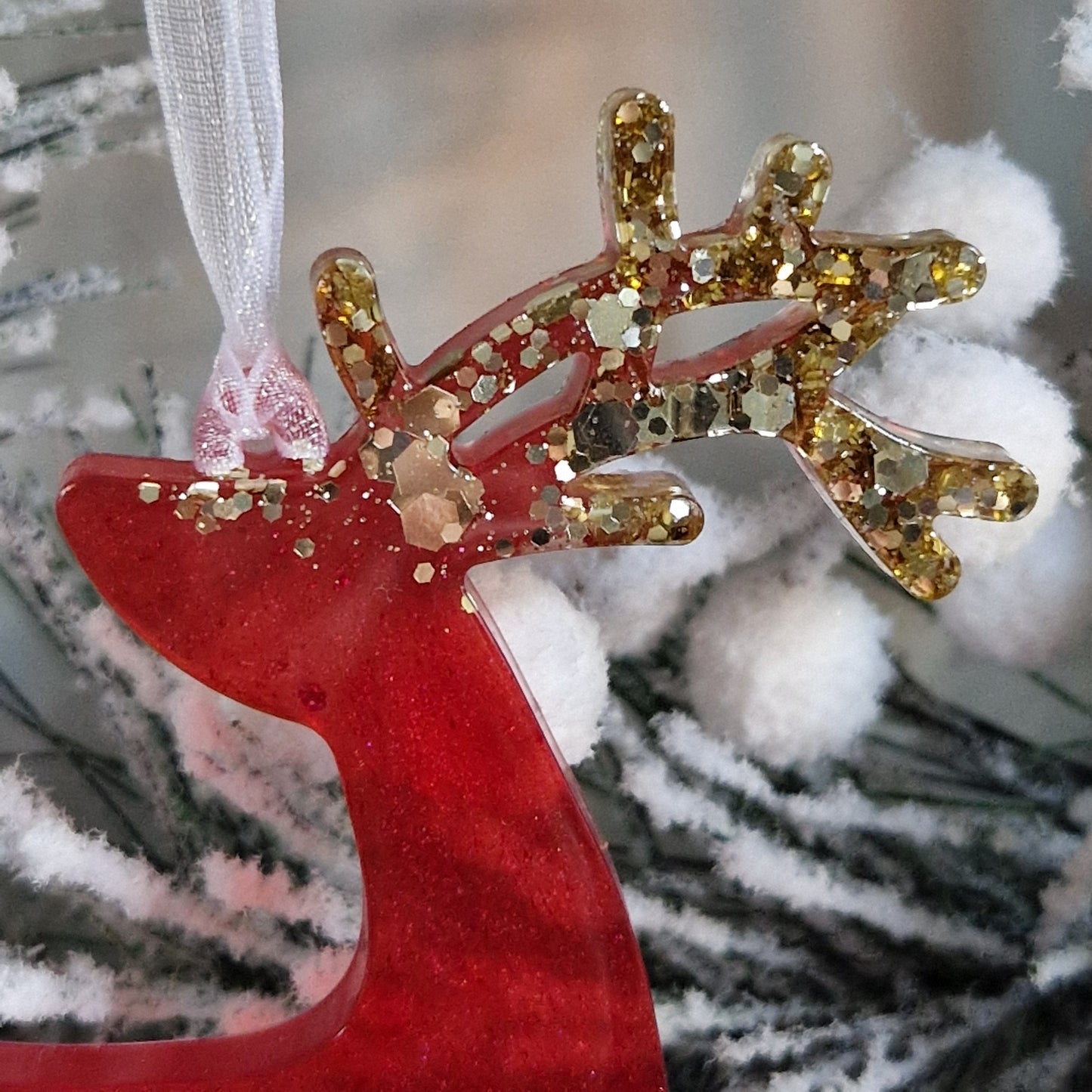 Resin Reindeer Decoration - Crystal in Red and Gold