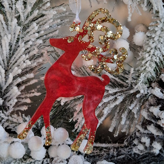 Resin Reindeer Decoration - Blaze in Red and Gold