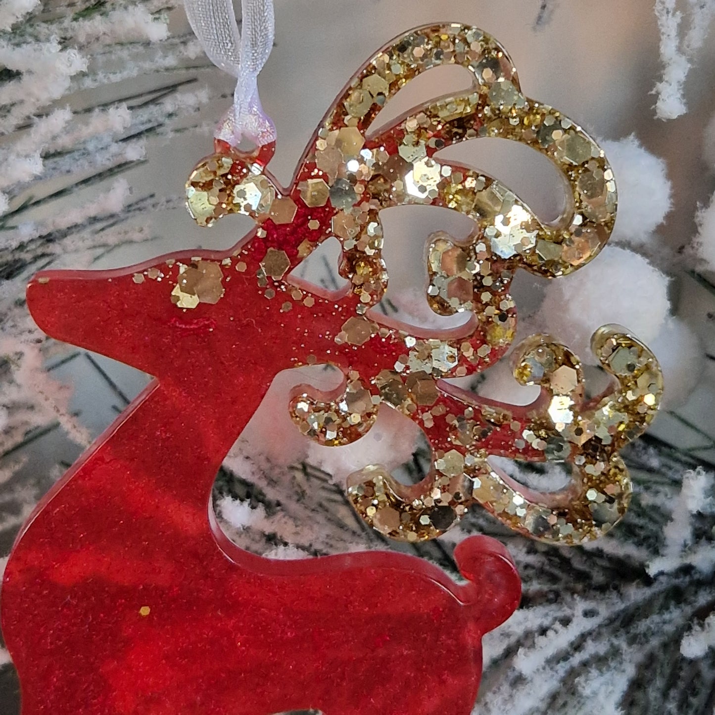 Resin Reindeer Decoration - Blaze in Red and Gold