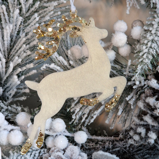 Resin Reindeer Decoration - Nicholas in Cream and Gold