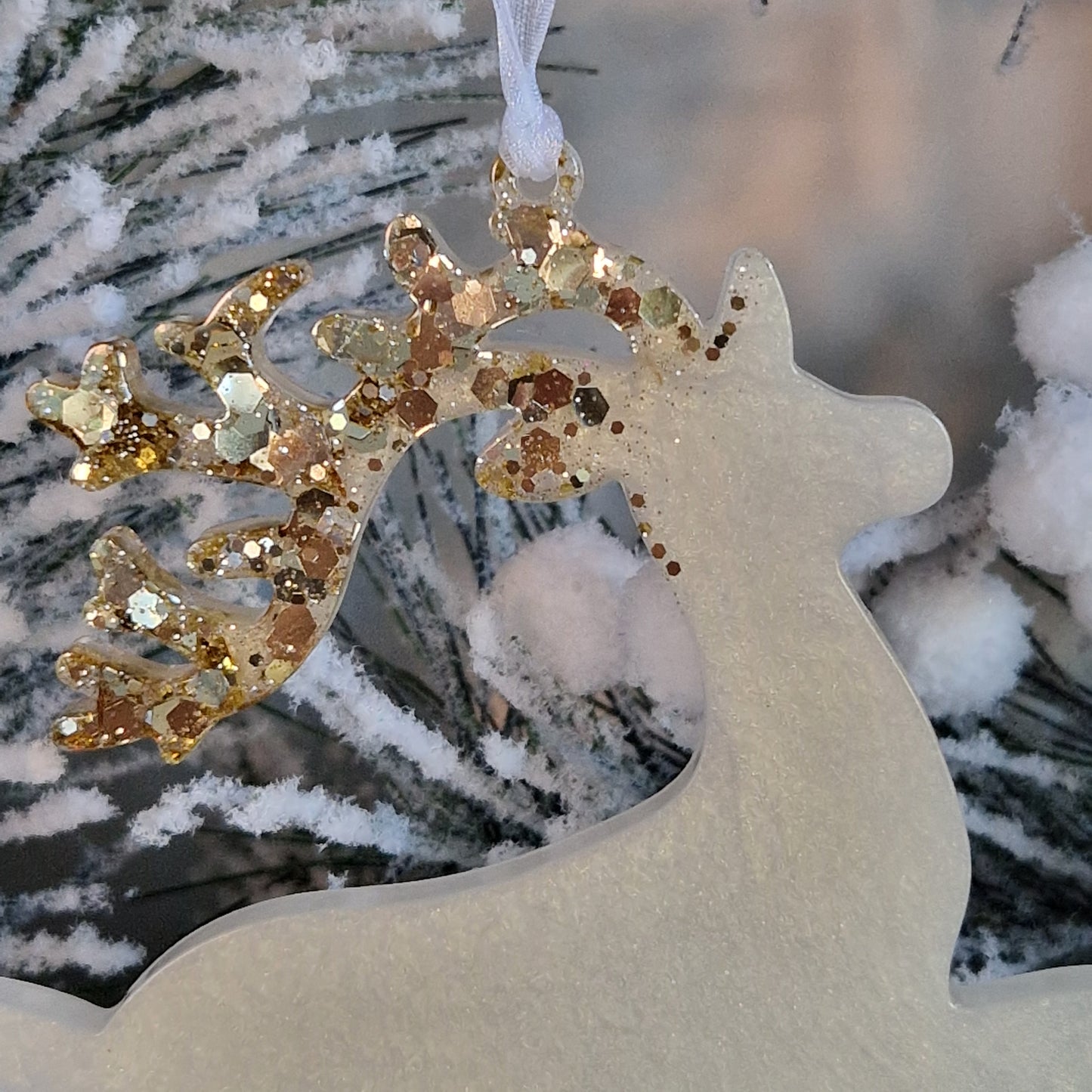 Resin Reindeer Decoration - Nicholas in Cream and Gold