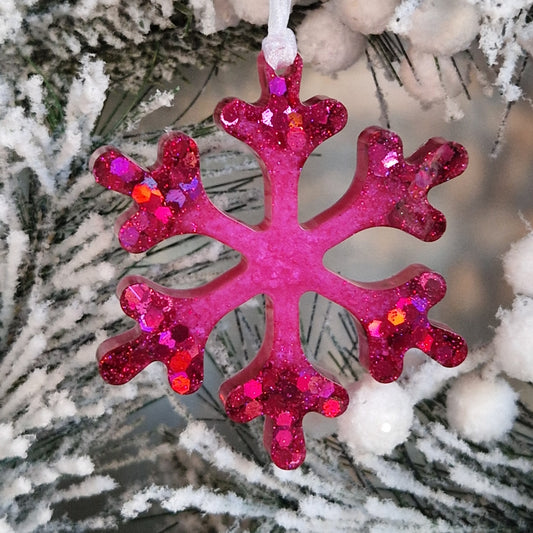 Resin Snowflake Decoration - Hot Pink Sparkle