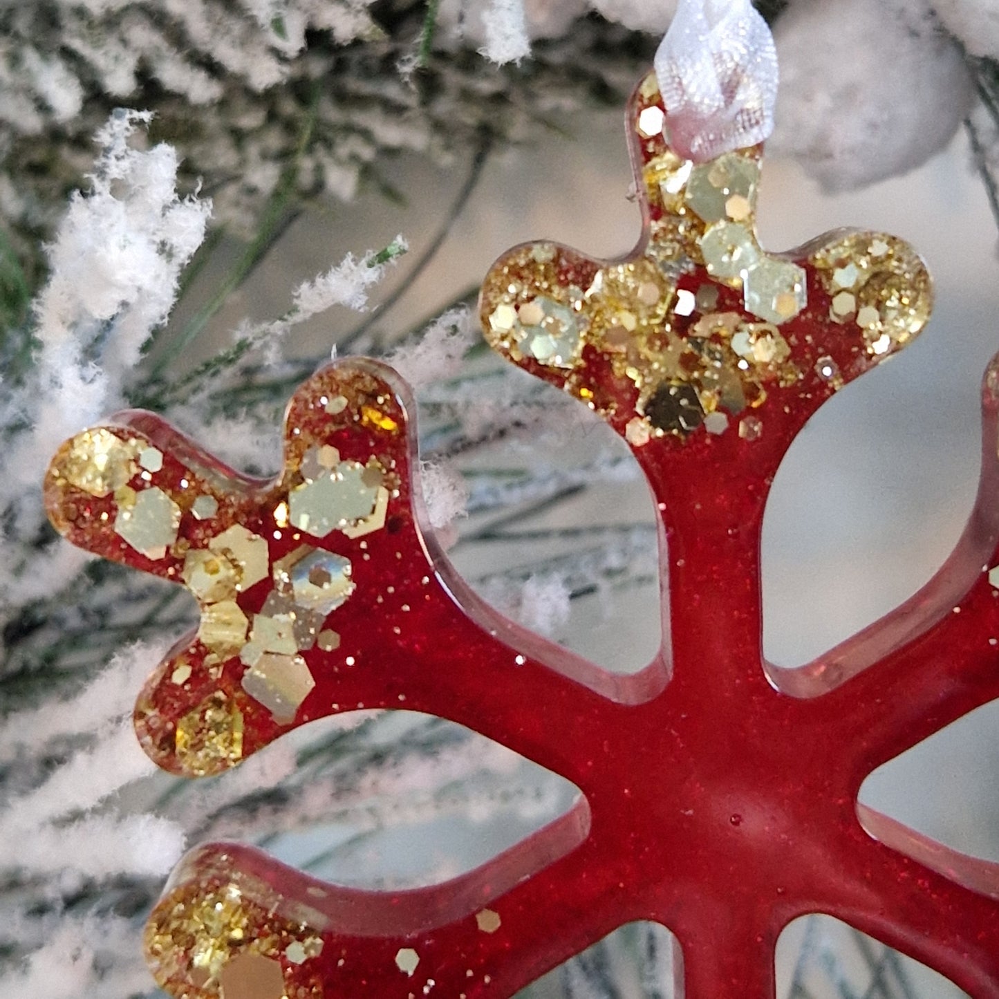 Resin Snowflake Decoration - Red and Gold