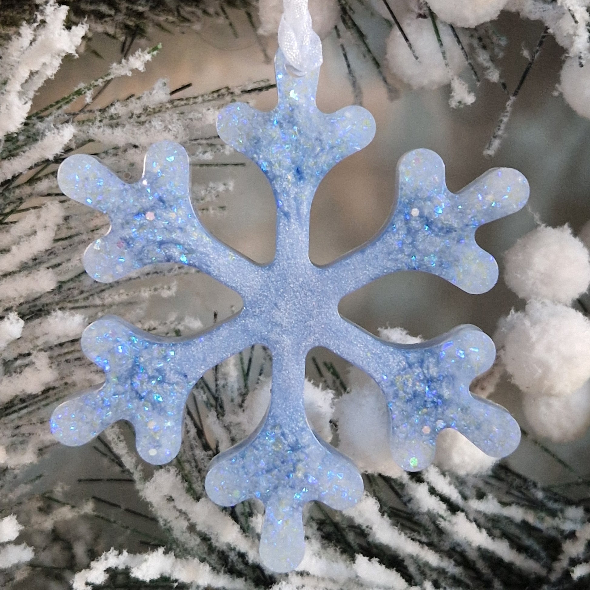 Ice blue resin snowflake decoration