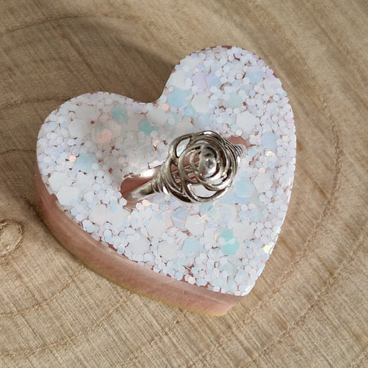 Resin Ring Holder - White Glitter Heart