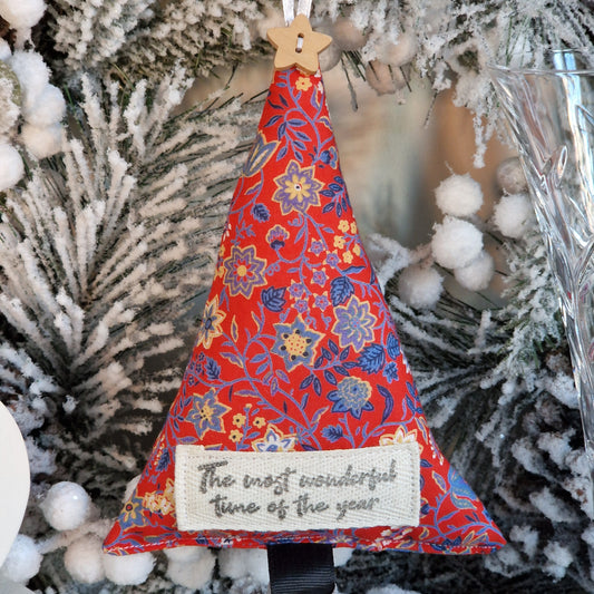 Vintage Fabric Large Christmas Tree Decoration - Red Floral