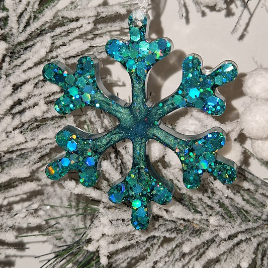 Resin Snowflake Decoration - Teal Sparkle