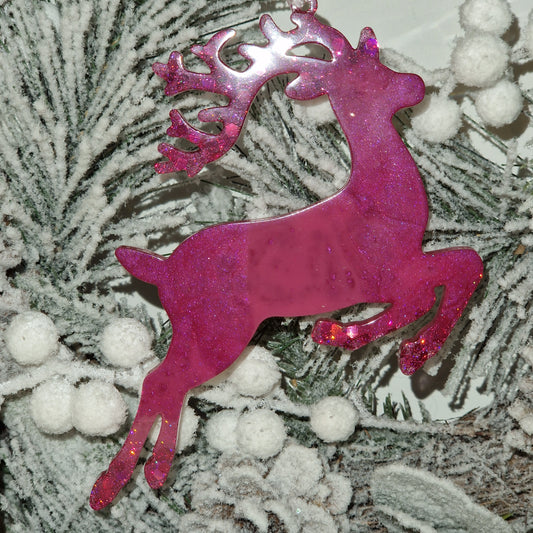 Resin Reindeer Decoration - Nicholas in Fuchsia Sparkle