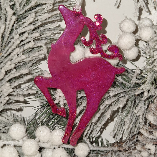 Resin Reindeer Decoration - Noella in Fuchsia Sparkle