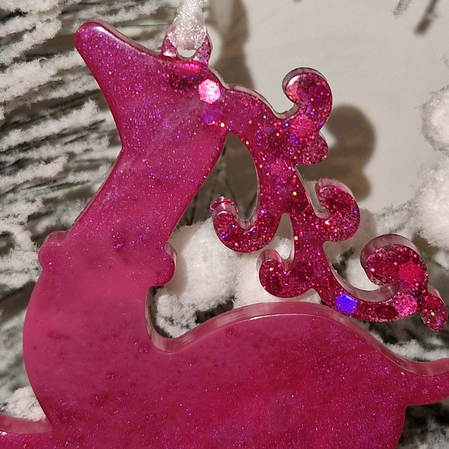 Resin Reindeer Decoration - Noella in Fuchsia Sparkle