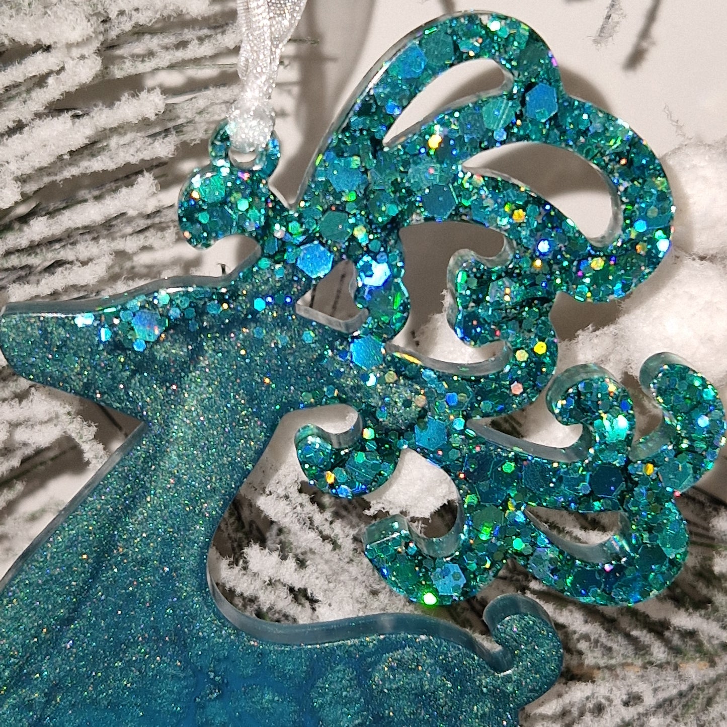 Resin Reindeer Decoration - Blaze in Teal Sparkle