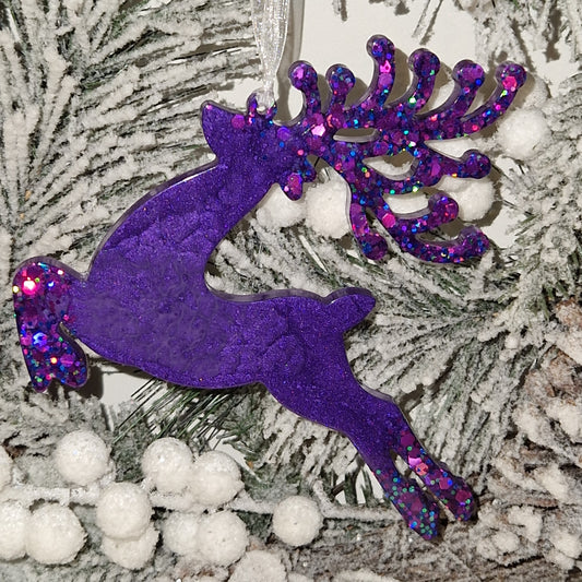 Resin Reindeer Decoration - Aslak in Purple Sparkle