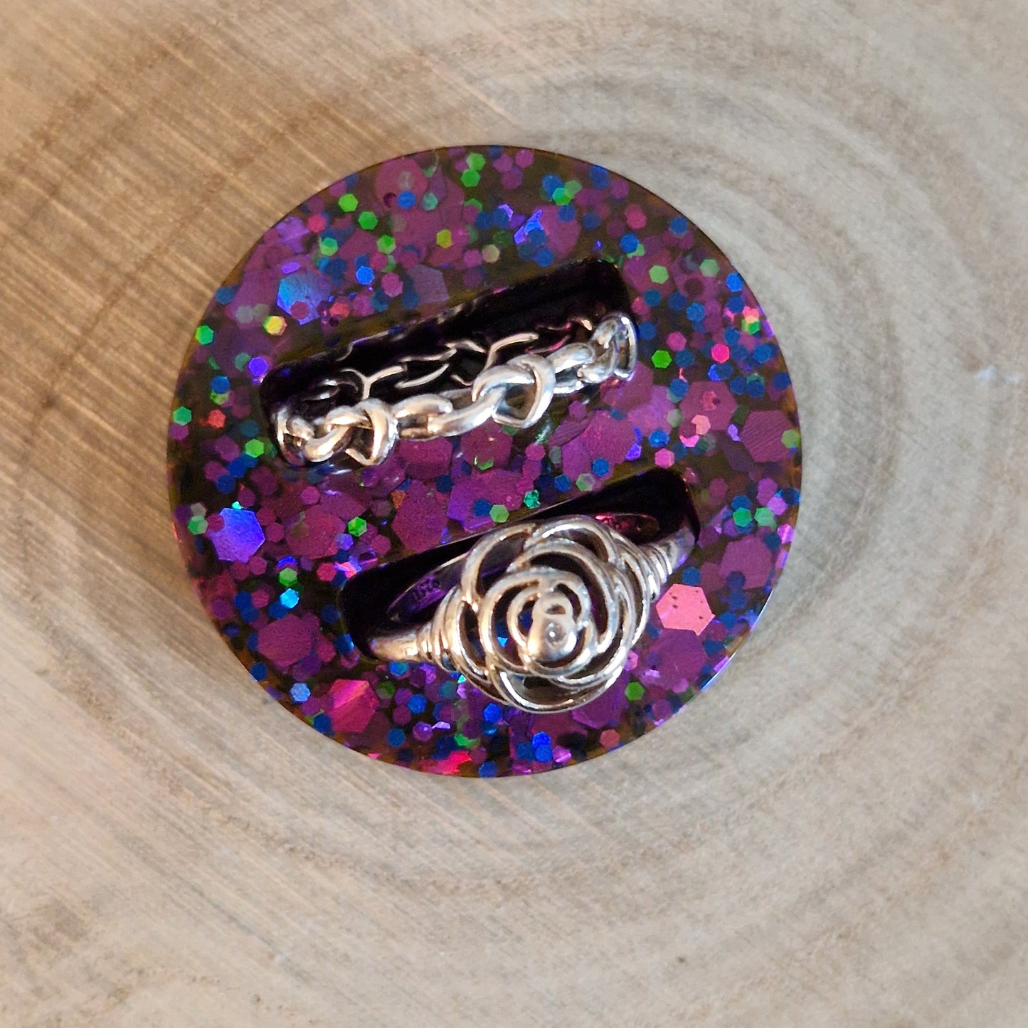 Resin Ring Holder - Purple Sparkle Circle