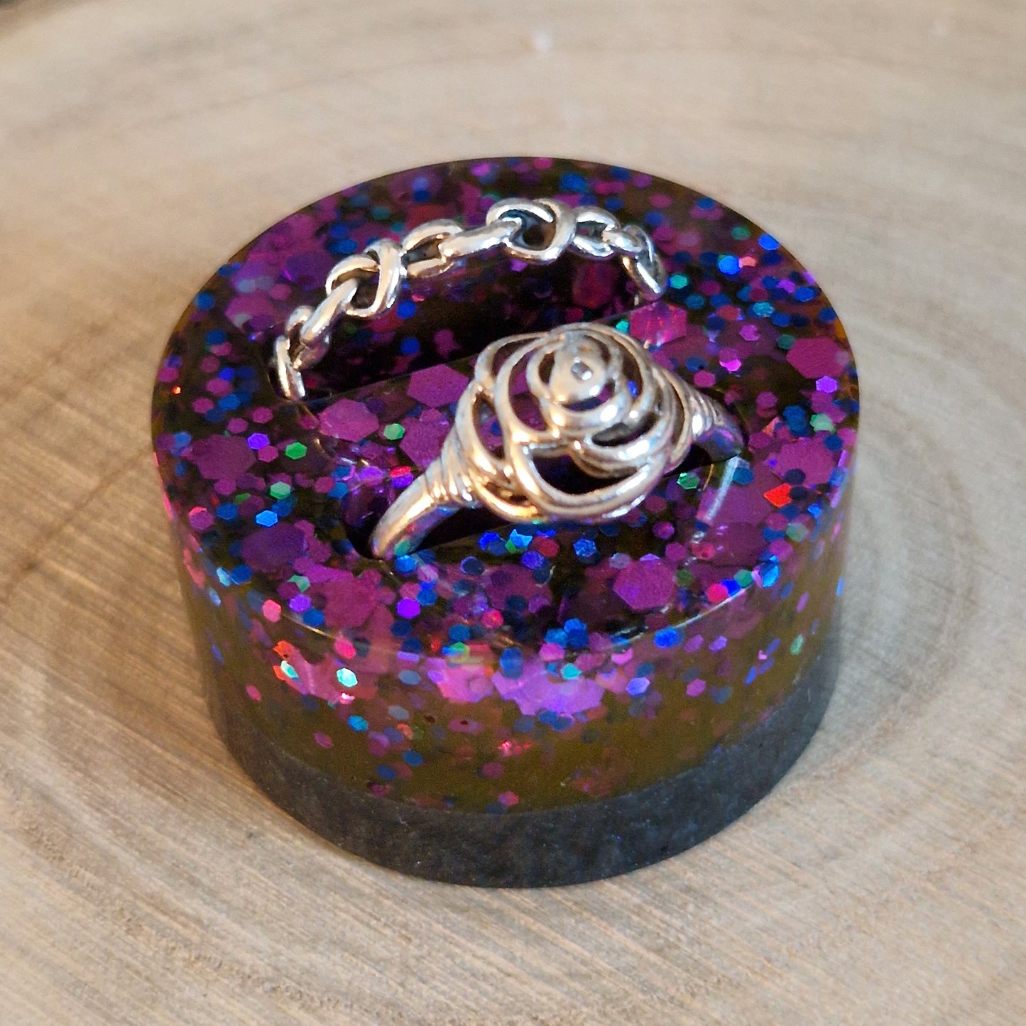 Resin Ring Holder - Purple Sparkle Circle