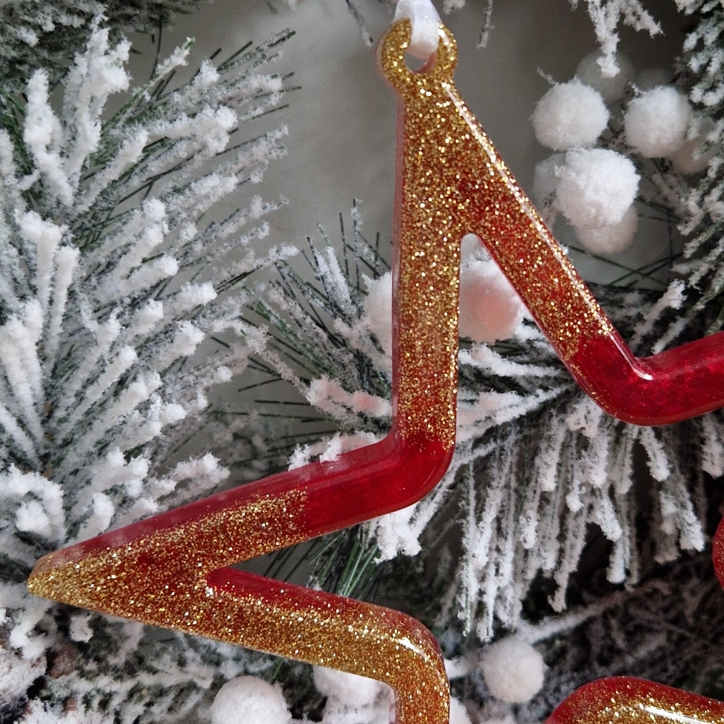Resin Hanging Star Christmas Decoration - Red and Gold Sparkle