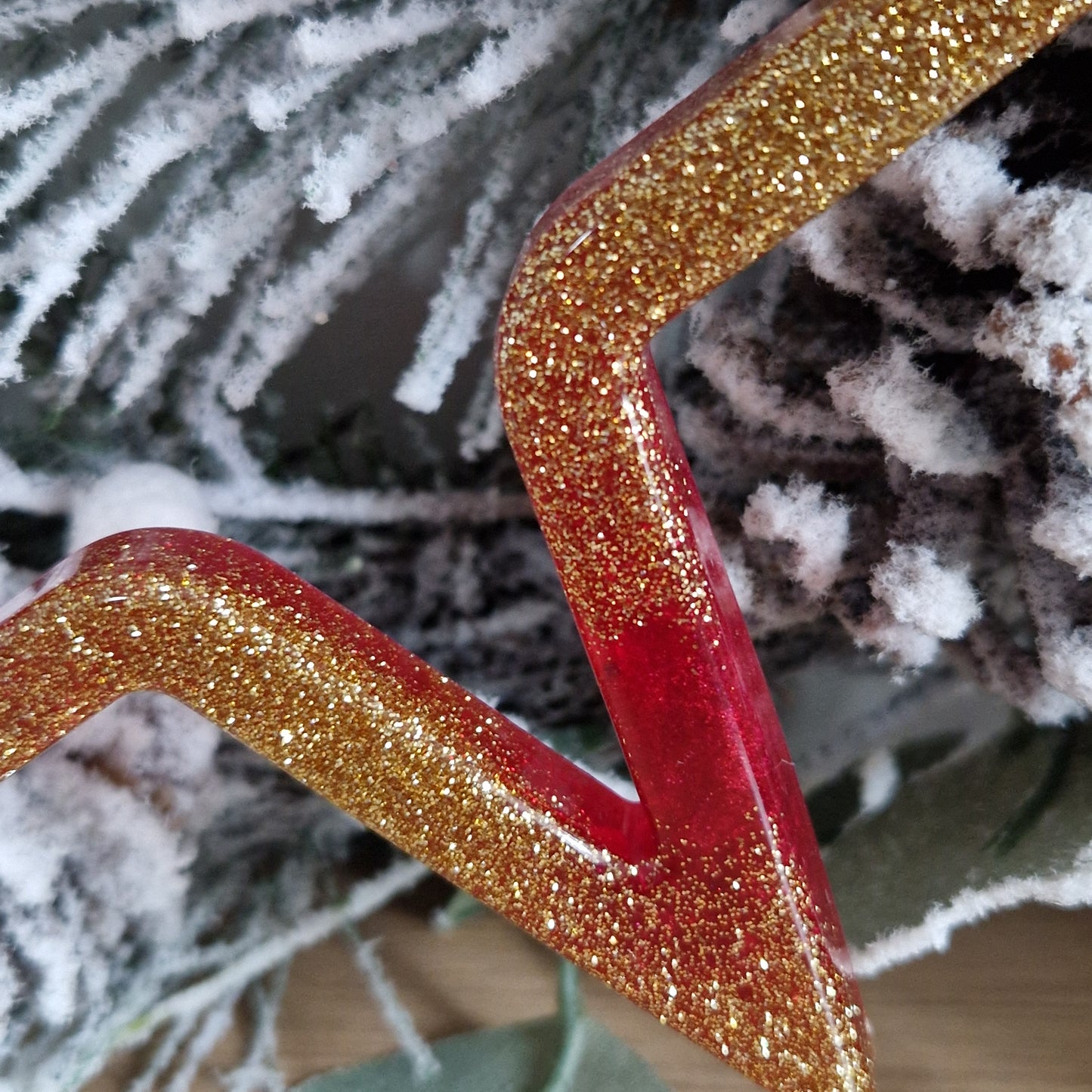 Resin Hanging Star Christmas Decoration - Red and Gold Sparkle