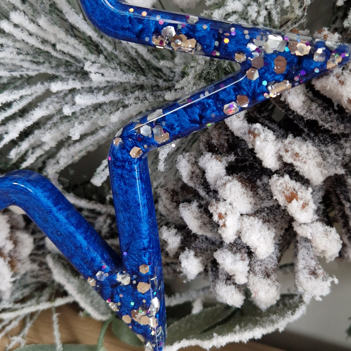 Resin Hanging Star Christmas Decoration - Blue and Silver Sparkle