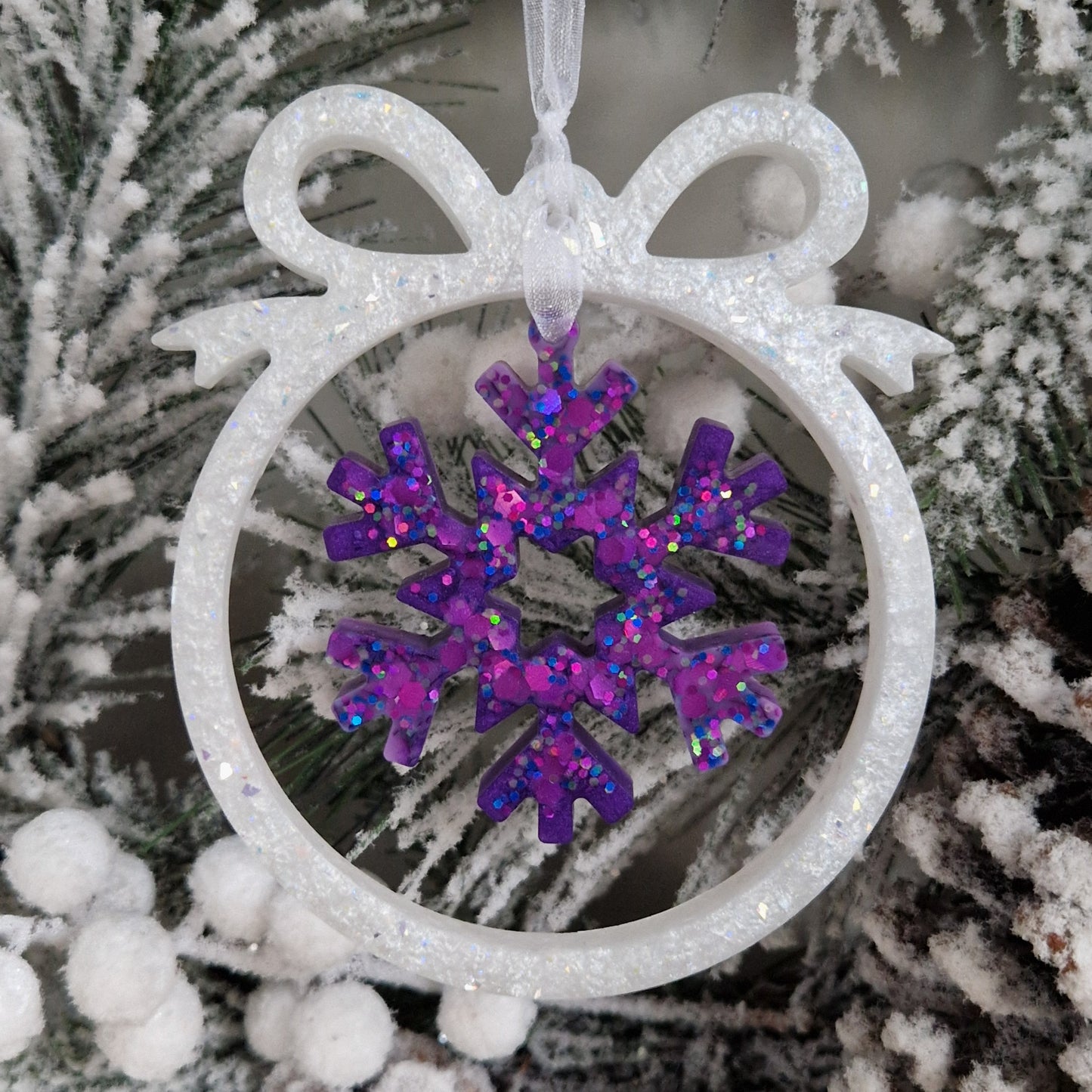 Resin Christmas Bauble Decoration - Purple Snowflake