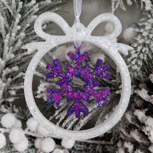 Resin Christmas Bauble Decoration - Purple Snowflake