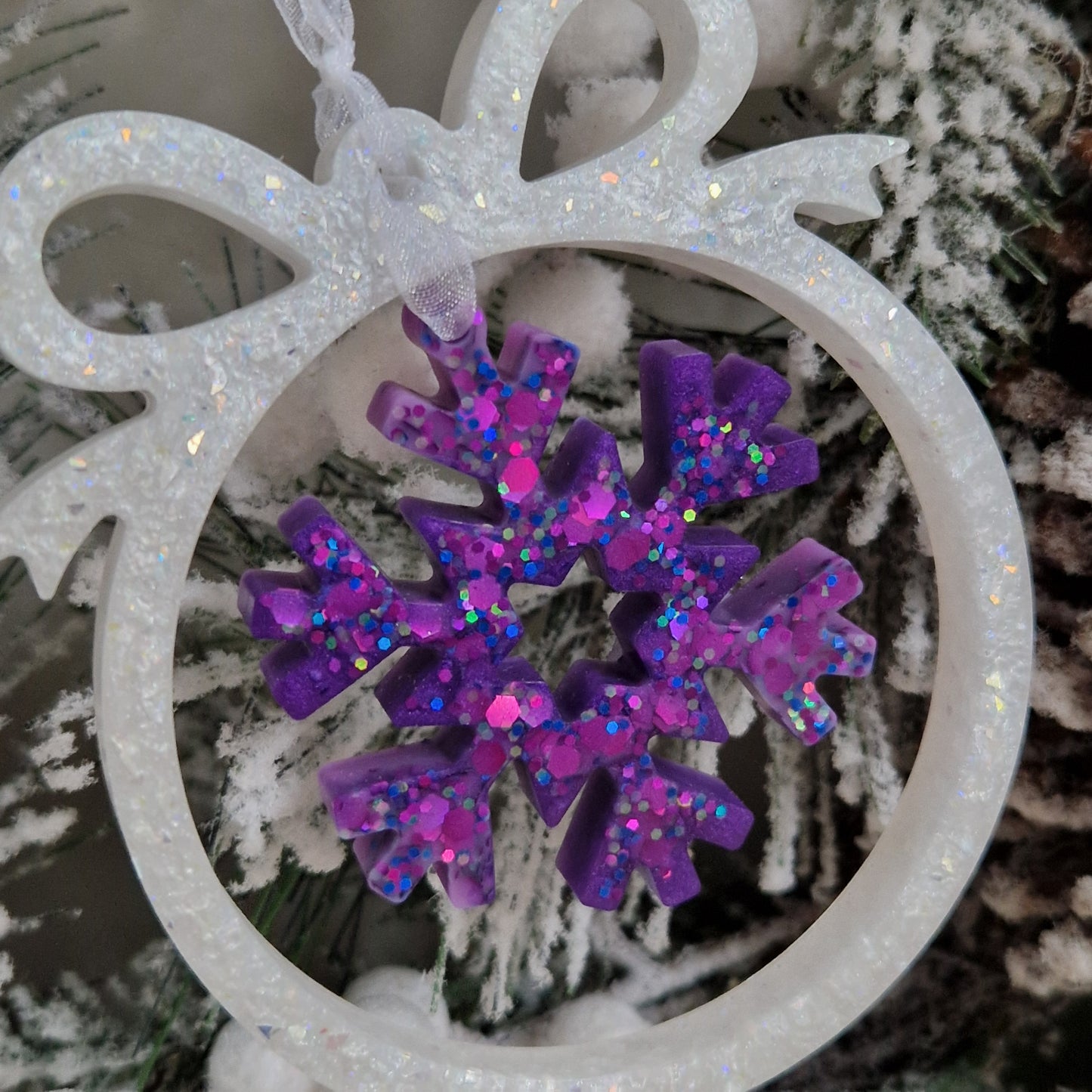 Resin Christmas Bauble Decoration - Purple Snowflake